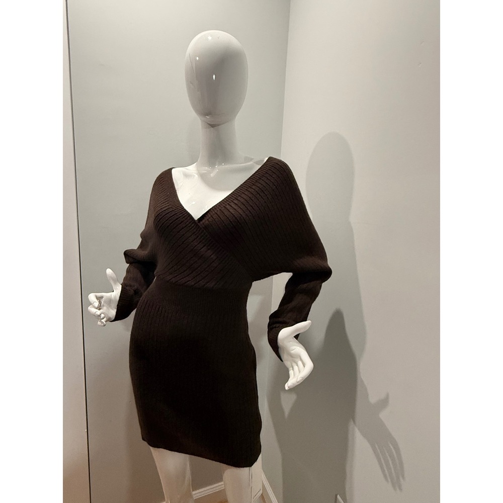 Commense Criss Cross Cinched Sweater Dress Brown size XS - Picture 8 of 8